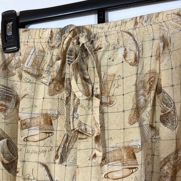 Vintage Silk Lounge Pants Tan Retro Hat Theme Theo Miles Women's 16 Pockets - Picture 3 of 12